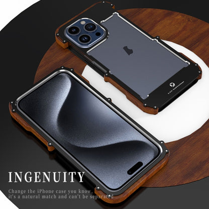 For iPhone 16 Plus R-JUST Ironwood Generation Metal Hybrid Wood Phone Case - iPhone 16 Plus Cases by R-JUST | Online Shopping South Africa | PMC Jewellery | Buy Now Pay Later Mobicred