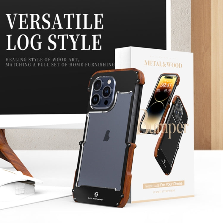For iPhone 15 R-JUST Ironwood Generation Metal Hybrid Wood Phone Case - free shipping - PMC TechLife - Order now!