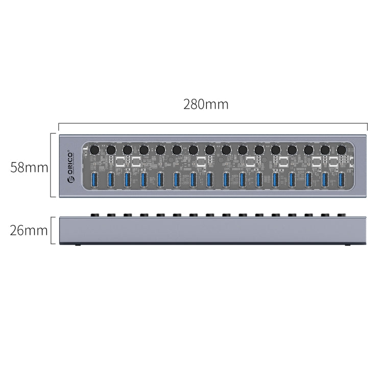 ORICO AT2U3-16AB-GY-BP 16 Ports USB 3.0 HUB with Individual Switches & Blue LED Indicator(UK Plug) - free shipping - PMC Jewellery - Order now!