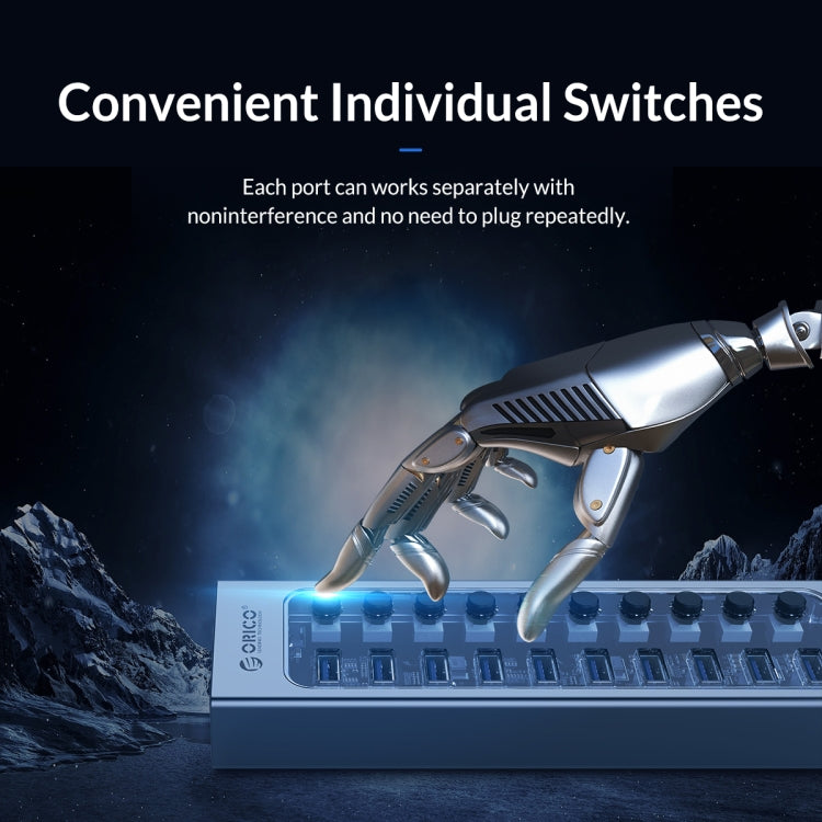 ORICO AT2U3-16AB-GY-BP 16 Ports USB 3.0 HUB with Individual Switches & Blue LED Indicator(UK Plug) - free shipping - PMC Jewellery - Order now!
