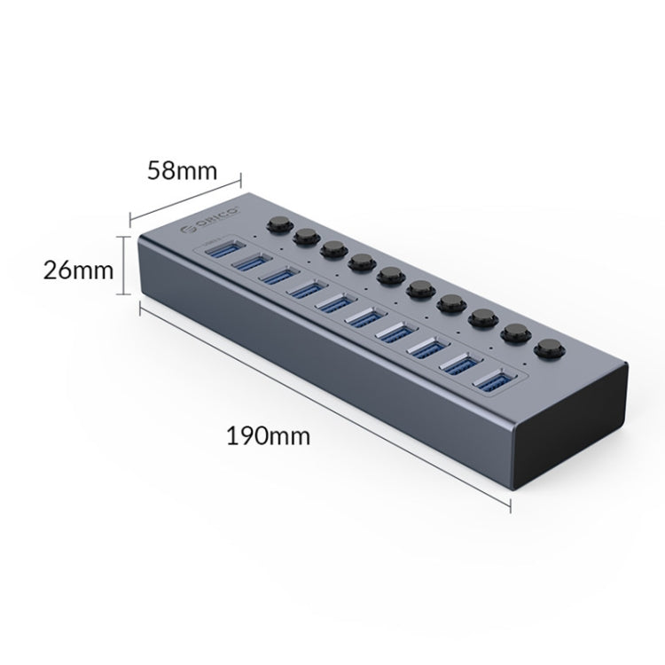 ORICO BT2U3-10AB-GY-BP 10 Ports USB 3.0 HUB with Individual Switches(UK Plug) - free shipping - PMC Jewellery - Order now!