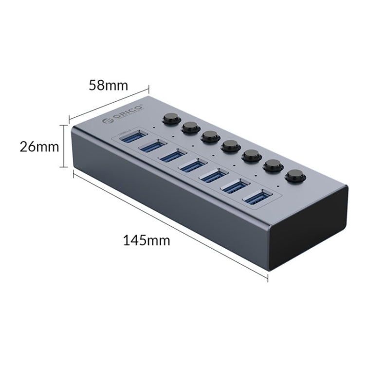 ORICO BT2U3-7AB-GY-BP 7 Ports USB 3.0 HUB with Individual Switches(US Plug) - USB 3.0 HUB by ORICO | Online Shopping South Africa | PMC Jewellery | Buy Now Pay Later Mobicred