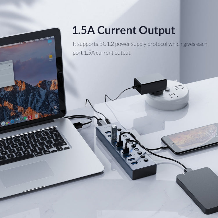 ORICO BT2U3-7AB-GY-BP 7 Ports USB 3.0 HUB with Individual Switches(EU Plug) - free shipping - PMC Jewellery - Order now!