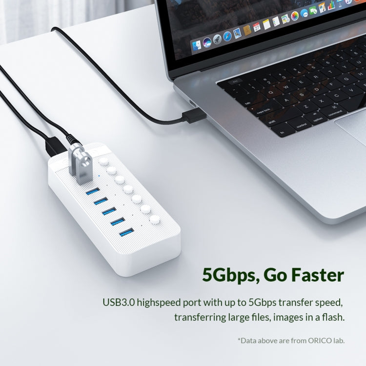 ORICO CT2U3-16AB Plastic Stripes 16 Ports USB 3.0 HUB with Individual Switches, Plug:UK Plug(White) - USB 3.0 HUB by ORICO | Online Shopping South Africa | PMC Jewellery | Buy Now Pay Later Mobicred