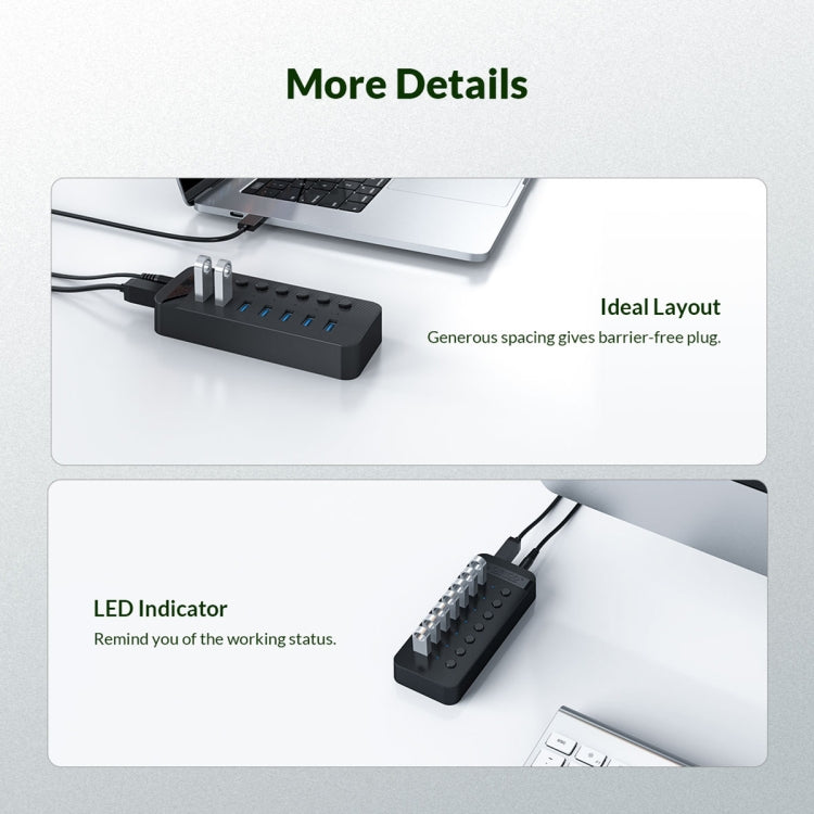 ORICO CT2U3-13AB Plastic Stripes 13 Ports USB 3.0 HUB with Individual Switches, Plug:US Plug(Black) - free shipping - PMC Jewellery - Order now!