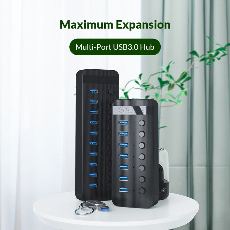 ORICO CT2U3-13AB Plastic Stripes 13 Ports USB 3.0 HUB with Individual Switches, Plug:US Plug(Black) - free shipping - PMC Jewellery - Order now!