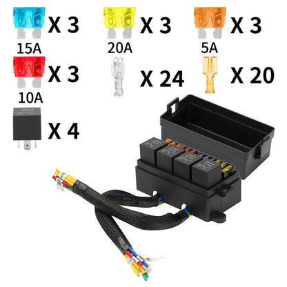 12V 4 Pin Car Modified 12 Slots Relay Fuse Box with Cable - Fuse by PMC Jewellery | Online Shopping South Africa | PMC Jewellery | Buy Now Pay Later Mobicred