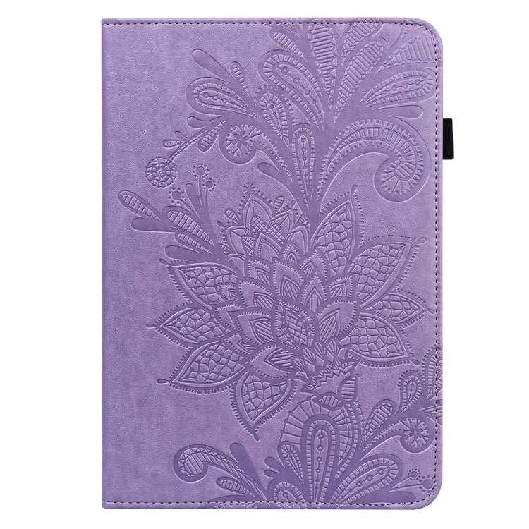 For Samsung Galaxy Tab S9 Lace Flower Embossing Pattern PU Tablet Case(Purple) - Galaxy Tab S9 Cases by PMC Jewellery | Online Shopping South Africa | PMC Jewellery | Buy Now Pay Later Mobicred