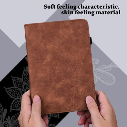 For Samsung Galaxy Tab S9 Lace Flower Embossing Pattern PU Tablet Case(Brown) - Galaxy Tab S9 Cases by PMC Jewellery | Online Shopping South Africa | PMC Jewellery | Buy Now Pay Later Mobicred