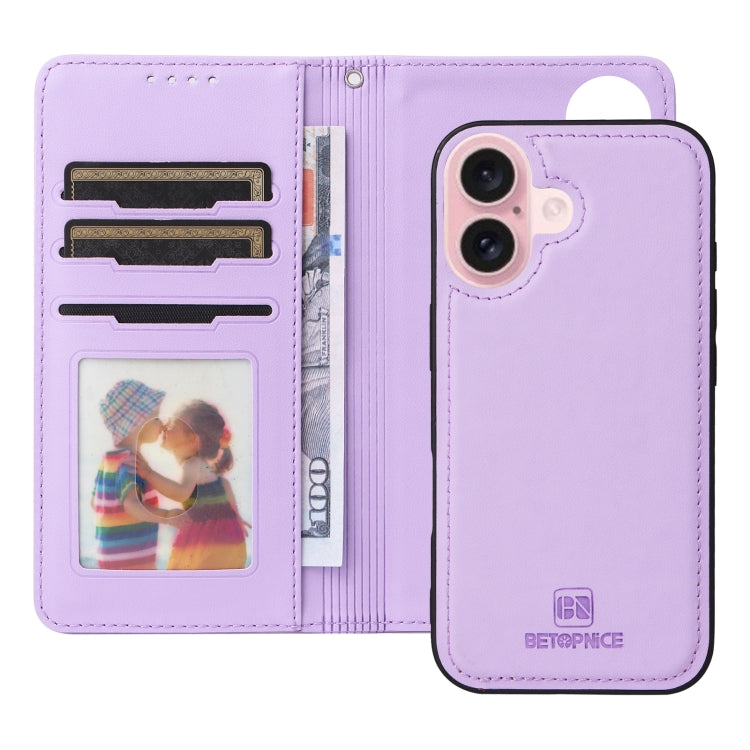 For iPhone 16 BETOPNICE BN-005 2 in 1 Detachable Imitate Genuine Leather Phone Case(Light Purple) - iPhone 16 Cases by BETOPNICE | Online Shopping South Africa | PMC TechLife | Buy Now Pay Later Mobicred