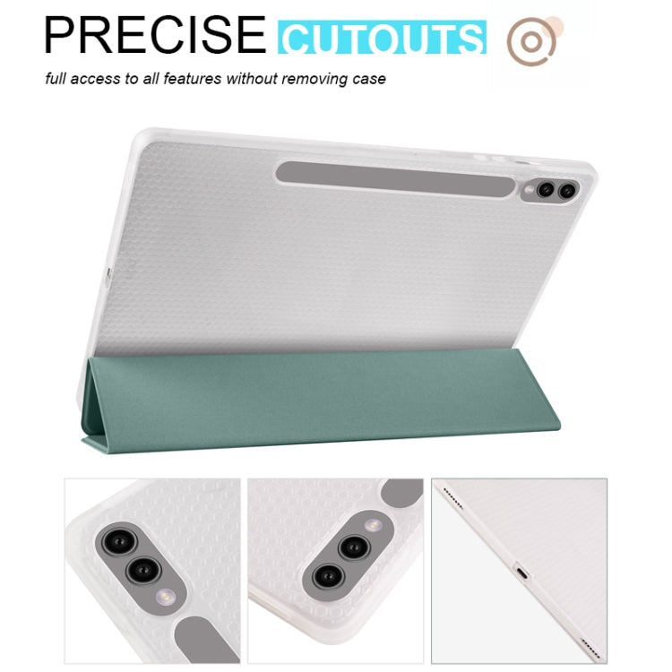 For Samsung Galaxy Tab S10+ / S9+ 3-folding Transparent TPU Smart Leather Tablet Case with Pen Slot(Green) - Galaxy Tab S9+ Cases by PMC Jewellery | Online Shopping South Africa | PMC Jewellery | Buy Now Pay Later Mobicred