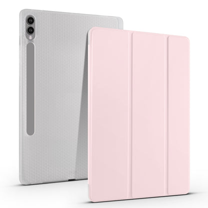 For Samsung Galaxy Tab S10+ / S9+ 3-folding Transparent TPU Smart Leather Tablet Case with Pen Slot(Pink) - Galaxy Tab S9+ Cases by PMC Jewellery | Online Shopping South Africa | PMC Jewellery | Buy Now Pay Later Mobicred