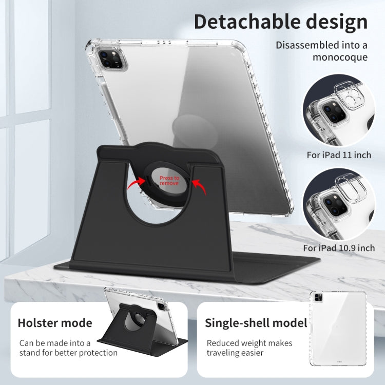 For iPad Air 13 2024 / Pro 12.9 2022 360 Rotation Detachable Clear Acrylic Leather Tablet Case(Black) - iPad Pro 12.9 (2022/2021) Cases by PMC TechLife | Online Shopping South Africa | PMC TechLife | Buy Now Pay Later Mobicred