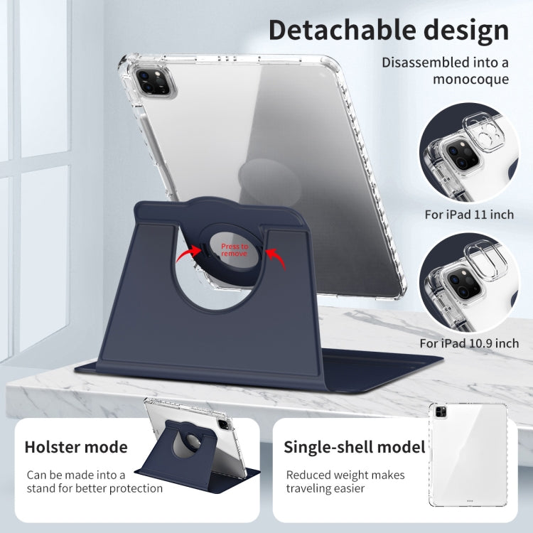 For iPad Air 13 2024 / Pro 12.9 2022 360 Rotation Detachable Clear Acrylic Leather Tablet Case(Dark Blue) - iPad Pro 12.9 (2022/2021) Cases by PMC TechLife | Online Shopping South Africa | PMC TechLife | Buy Now Pay Later Mobicred