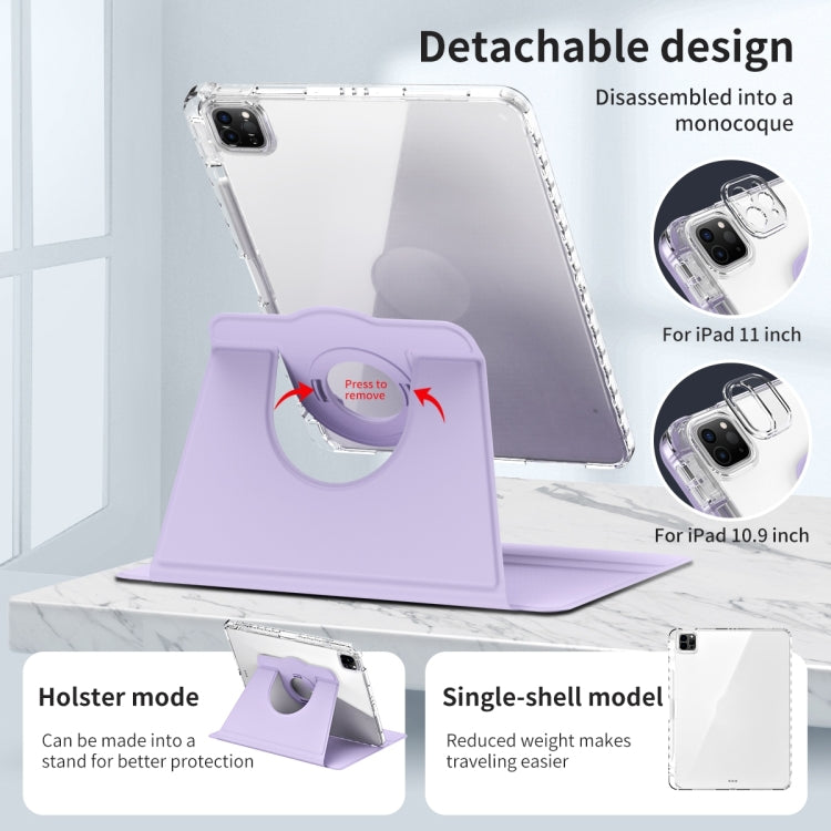 For iPad Pro 11 2024 360 Rotation Detachable Clear Acrylic Leather Tablet Case(Light Purple) - iPad Pro 11 2024 Cases by PMC TechLife | Online Shopping South Africa | PMC TechLife | Buy Now Pay Later Mobicred