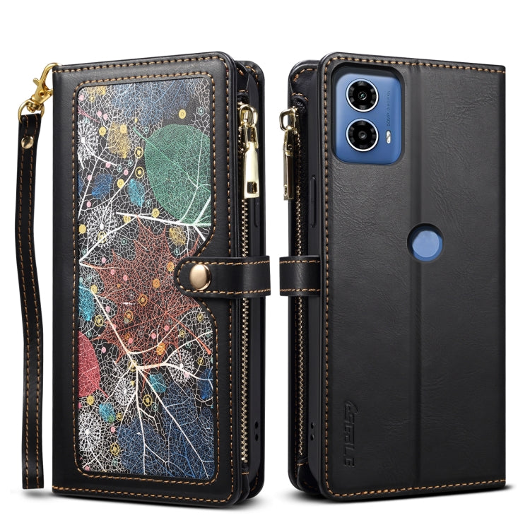 For Motorola Moto G04 / G24 ESEBLE Star Series Lanyard Zipper Wallet RFID Leather Case(Black) - Motorola Cases by ESEBLE | Online Shopping South Africa | PMC TechLife | Buy Now Pay Later Mobicred