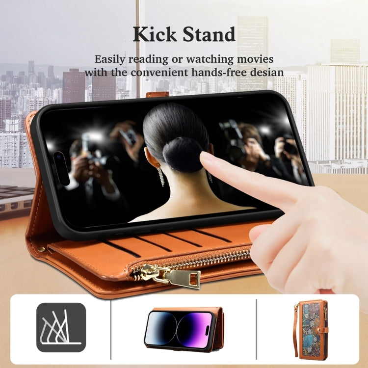 For Motorola Moto G34 ESEBLE Star Series Lanyard Zipper Wallet RFID Leather Case(Brown) - Motorola Cases by ESEBLE | Online Shopping South Africa | PMC TechLife | Buy Now Pay Later Mobicred