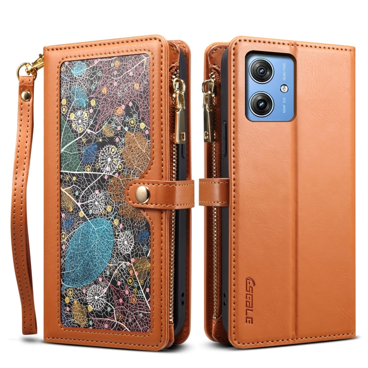 For Motorola Moto G54 Power 5G ESEBLE Star Series Lanyard Zipper Wallet RFID Leather Case(Brown) - Motorola Cases by ESEBLE | Online Shopping South Africa | PMC TechLife | Buy Now Pay Later Mobicred