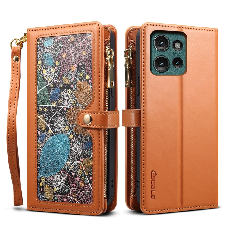 For Motorola Edge 50 5G Global ESEBLE Star Series Lanyard Zipper Wallet RFID Leather Case(Brown) - Motorola Cases by ESEBLE | Online Shopping South Africa | PMC TechLife | Buy Now Pay Later Mobicred
