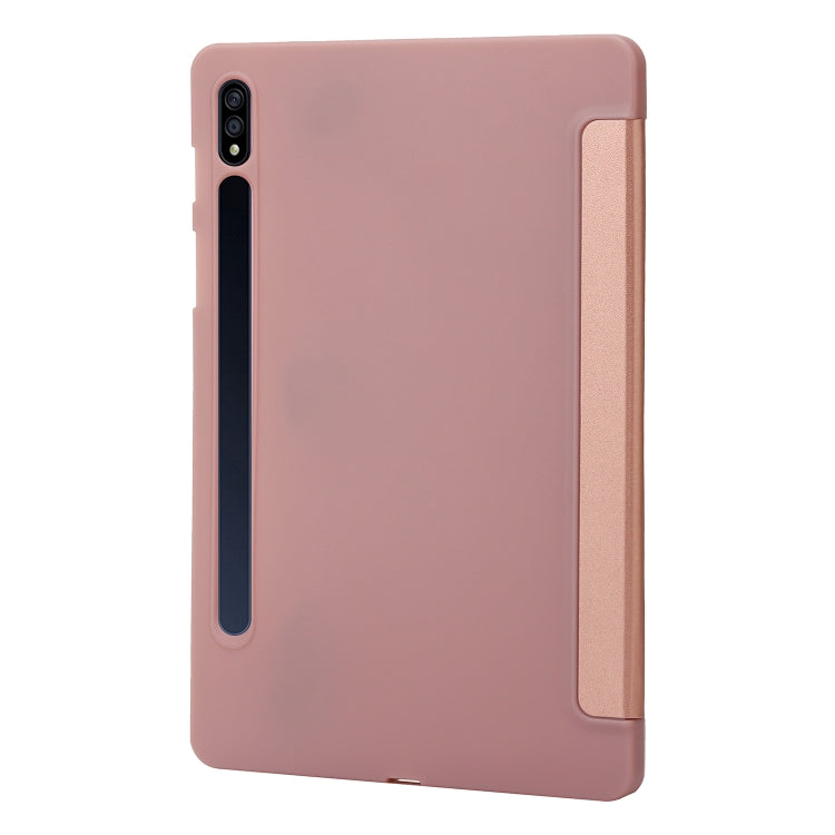 For Samsung Galaxy Tab S9+ / S10+ 3-Fold Holder Silicone Leather Tablet Case(Rose Gold) - Galaxy Tab S9+ Cases by PMC Jewellery | Online Shopping South Africa | PMC Jewellery | Buy Now Pay Later Mobicred