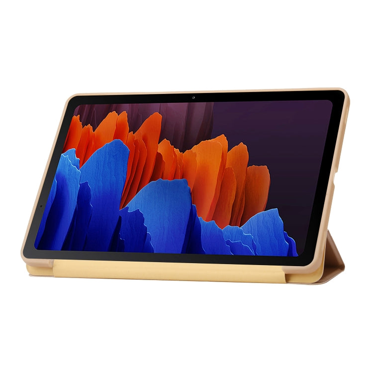 For Samsung Galaxy Tab S9 3-Fold Holder Silicone Leather Tablet Case(Gold) - Galaxy Tab S9 Cases by PMC Jewellery | Online Shopping South Africa | PMC Jewellery | Buy Now Pay Later Mobicred