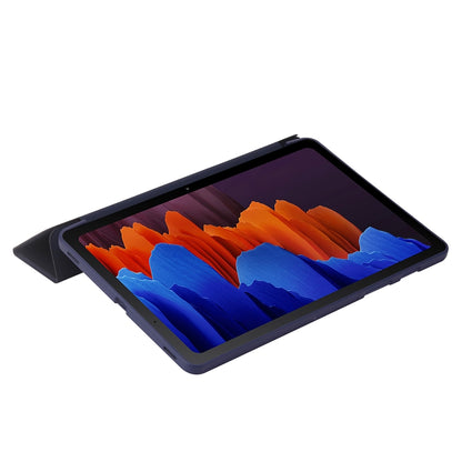 For Samsung Galaxy Tab S9 3-Fold Holder Silicone Leather Tablet Case(Dark Blue) - Galaxy Tab S9 Cases by PMC Jewellery | Online Shopping South Africa | PMC Jewellery | Buy Now Pay Later Mobicred