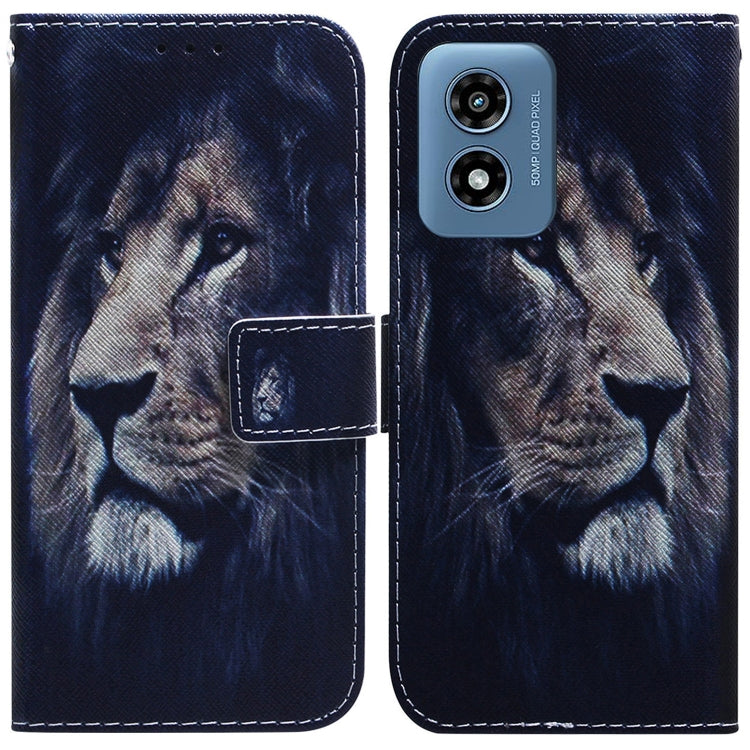 For Motorola Moto G Play 4G 2024 Coloured Drawing Flip Leather Phone Case(Lion) - Motorola Cases by PMC Jewellery | Online Shopping South Africa | PMC Jewellery | Buy Now Pay Later Mobicred