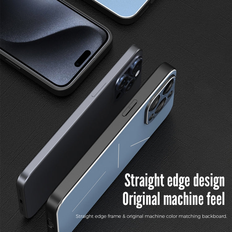 For iPhone 15 R-JUST RJ52 3-Line Style Metal TPU Shockproof Phone Case(Blue) - free shipping - PMC TechLife - Order now!