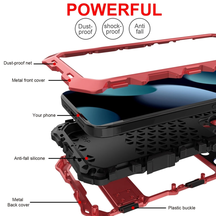 For iPhone 15 Pro Max R-JUST Metal + Silicone + Tempered Glass Life Waterproof Phone Case with Holder(Red) - iPhone 15 Pro Max Cases by R-JUST | Online Shopping South Africa | PMC TechLife | Buy Now Pay Later Mobicred