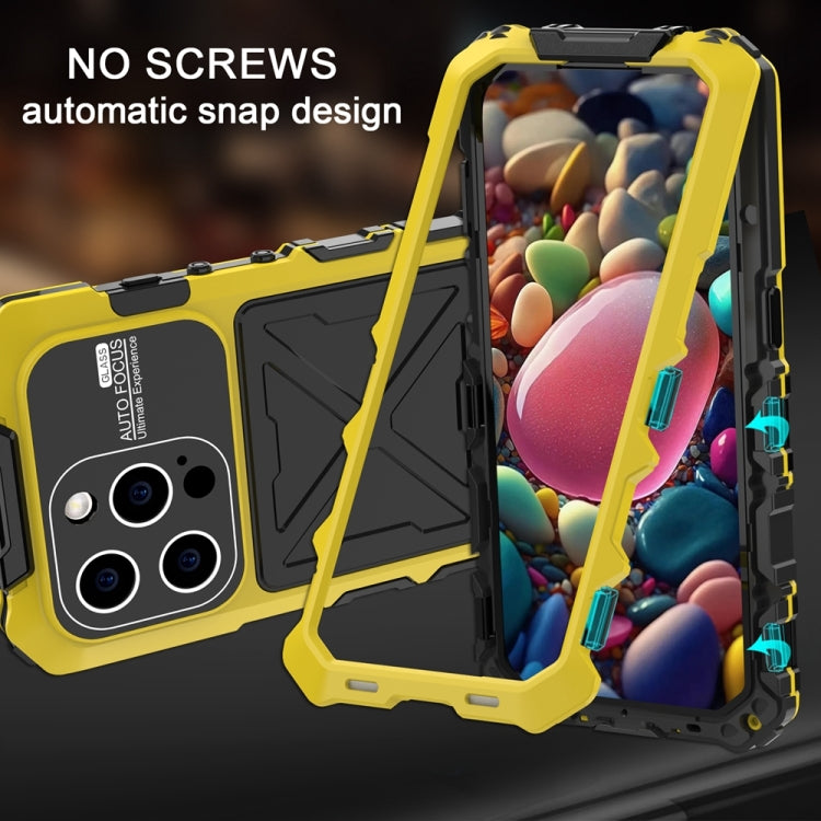 For iPhone 15 Pro Max R-JUST Metal + Silicone + Tempered Glass Life Waterproof Phone Case with Holder(Yellow) - iPhone 15 Pro Max Cases by R-JUST | Online Shopping South Africa | PMC Jewellery