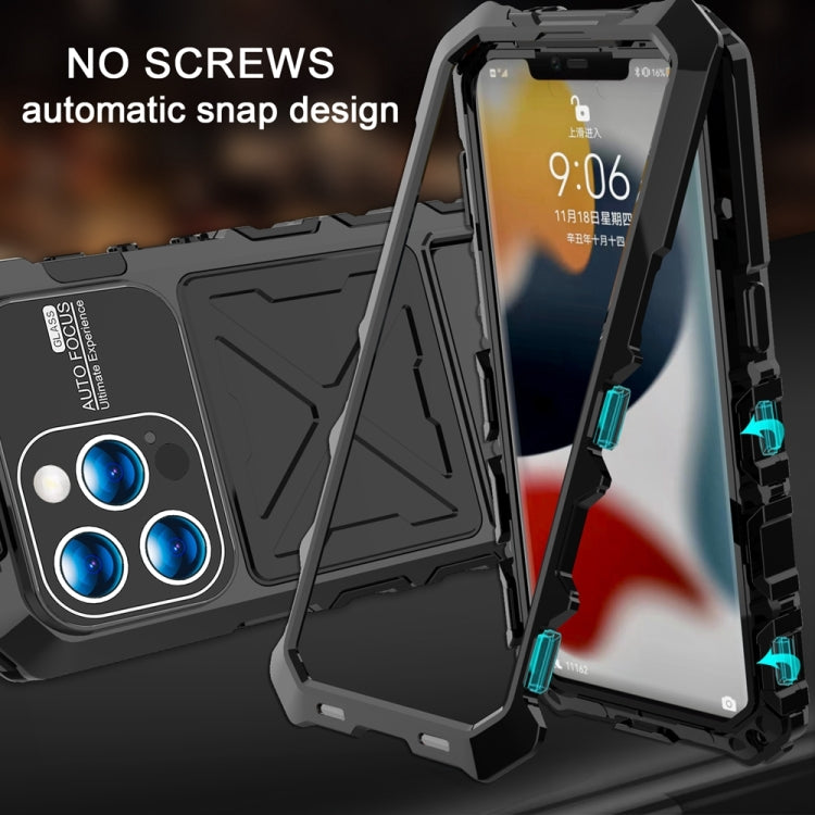 For iPhone 15 Pro R-JUST Metal + Silicone + Tempered Glass Life Waterproof Phone Case with Holder(Black) - free shipping - PMC TechLife - Order now!