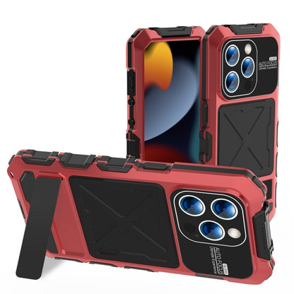 For iPhone 15 Pro R-JUST Metal + Silicone + Tempered Glass Life Waterproof Phone Case with Holder(Red) - iPhone 15 Pro Cases by R-JUST | Online Shopping South Africa | PMC Jewellery