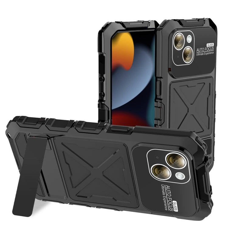 For iPhone 15 Plus R-JUST Metal + Silicone + Tempered Glass Life Waterproof Phone Case with Holder(Black) - iPhone 15 Plus Cases by R-JUST | Online Shopping South Africa | PMC TechLife | Buy Now Pay Later Mobicred