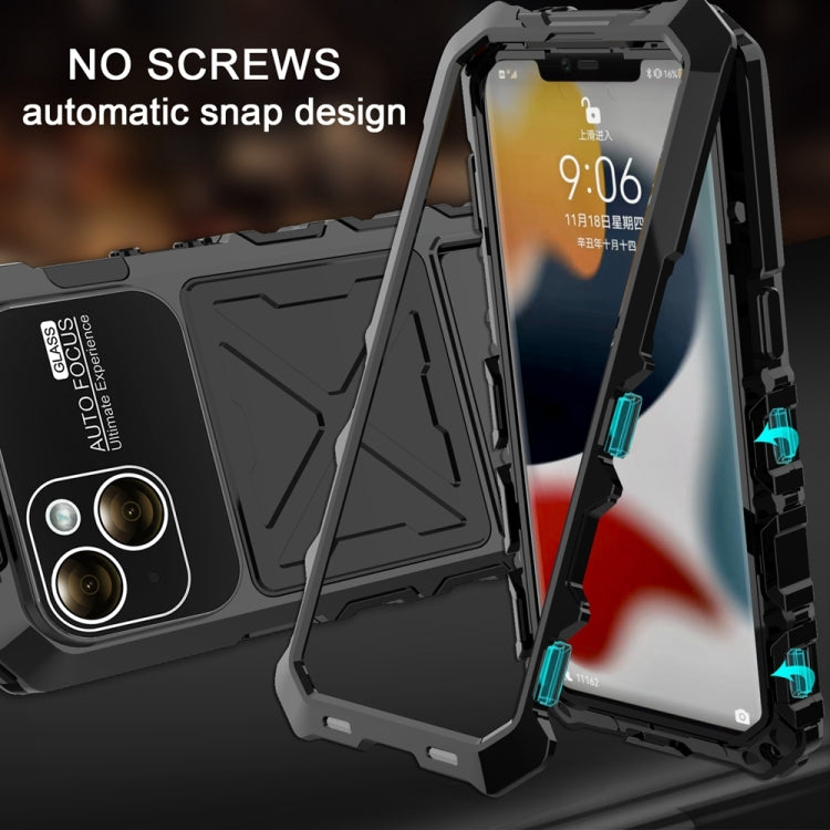 For iPhone 15 Plus R-JUST Metal + Silicone + Tempered Glass Life Waterproof Phone Case with Holder(Black) - iPhone 15 Plus Cases by R-JUST | Online Shopping South Africa | PMC TechLife | Buy Now Pay Later Mobicred