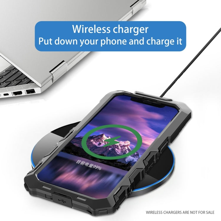 For iPhone 15 Plus R-JUST Metal + Silicone + Tempered Glass Life Waterproof Phone Case with Holder(Black) - iPhone 15 Plus Cases by R-JUST | Online Shopping South Africa | PMC TechLife | Buy Now Pay Later Mobicred