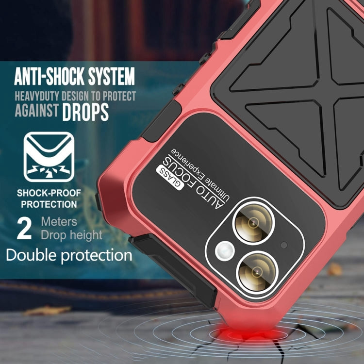For iPhone 15 R-JUST Metal + Silicone + Tempered Glass Life Waterproof Phone Case with Holder(Red) - free shipping - PMC TechLife - Order now!