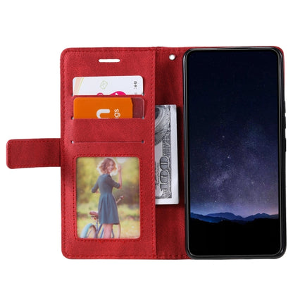 For iPhone 16 Plus Skin Feel Splicing Leather Phone Case(Red) - iPhone 16 Plus Cases by PMC Jewellery | Online Shopping South Africa | PMC Jewellery | Buy Now Pay Later Mobicred