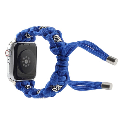 For Apple Watch Series 8 45mm Silk Silver Beads Braided Watch Band(Blue) - Watch Bands by PMC Jewellery | Online Shopping South Africa | PMC Jewellery