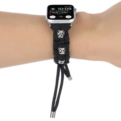 For Apple Watch Series 7 45mm Silk Silver Beads Braided Watch Band(Black) - Watch Bands by PMC Jewellery | Online Shopping South Africa | PMC Jewellery