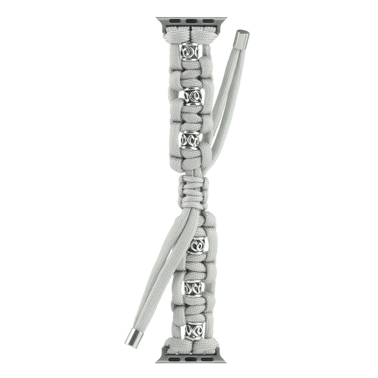 For Apple Watch Series 3 42mm Silk Silver Beads Braided Watch Band(Grey) - Watch Bands by PMC TechLife | Online Shopping South Africa | PMC TechLife