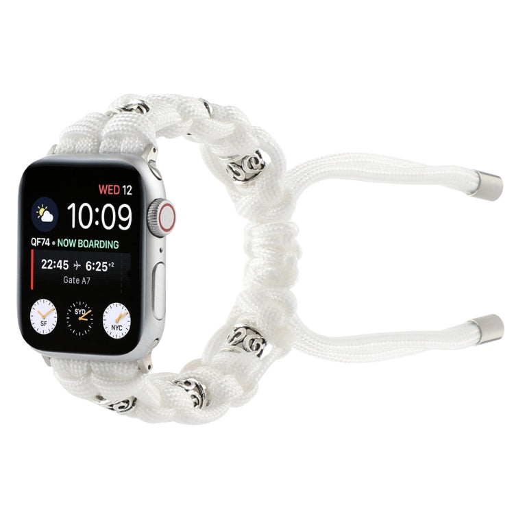 For Apple Watch Series 3 42mm Silk Silver Beads Braided Watch Band(White) - Watch Bands by PMC TechLife | Online Shopping South Africa | PMC TechLife