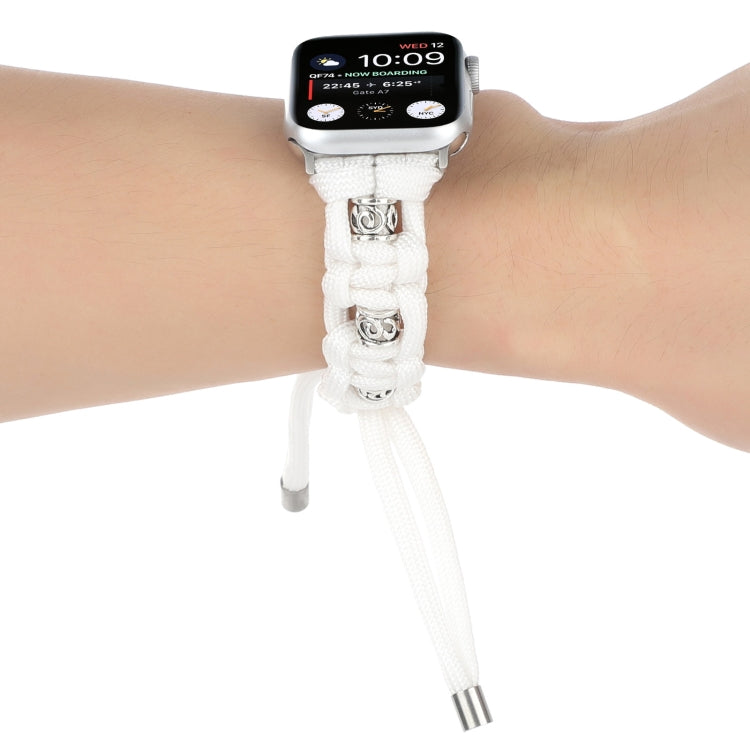 For Apple Watch Series 3 42mm Silk Silver Beads Braided Watch Band(White) - Watch Bands by PMC TechLife | Online Shopping South Africa | PMC TechLife