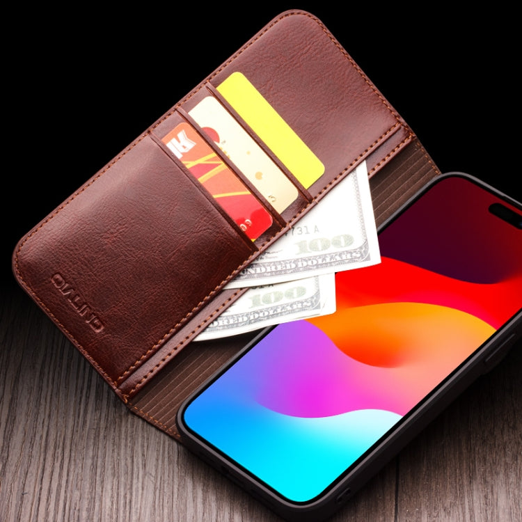 For iPhone 16 Pro Max QIALINO Classic Genuine Leather Phone Case(Brown) - free shipping - PMC Jewellery - Order now!