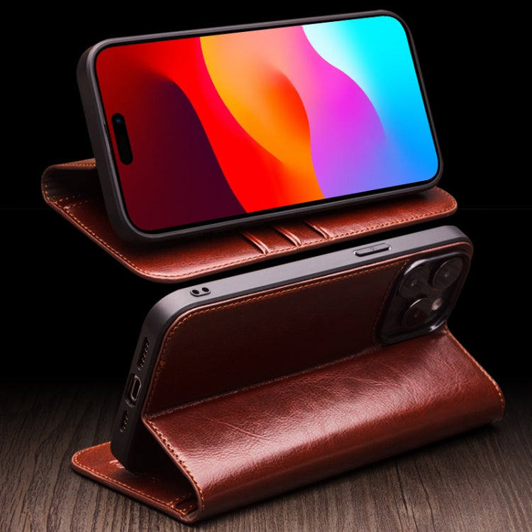 For iPhone 15 QIALINO Classic Genuine Leather Phone Case(Brown) - free shipping - PMC TechLife - Order now!