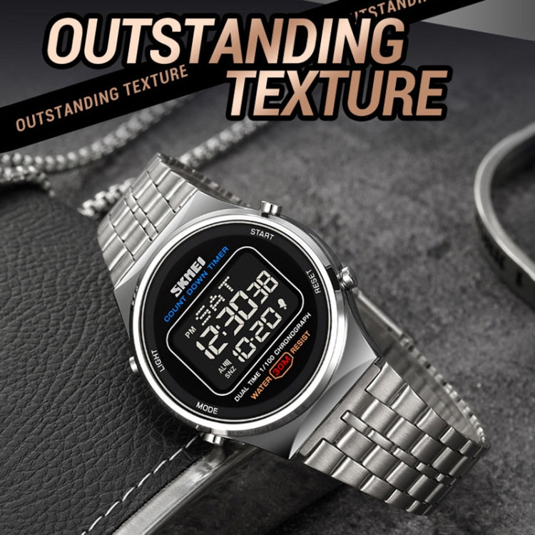 SKMEI 1882 Multifunctional Men 30M Waterproof Luminous Stainless Steel Digital Wrist Watch(Silver Black) - free shipping - PMC TechLife - Order now!