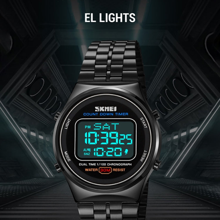 SKMEI 1882 Multifunctional Men 30M Waterproof Luminous Stainless Steel Digital Wrist Watch(Silver Black) - free shipping - PMC TechLife - Order now!