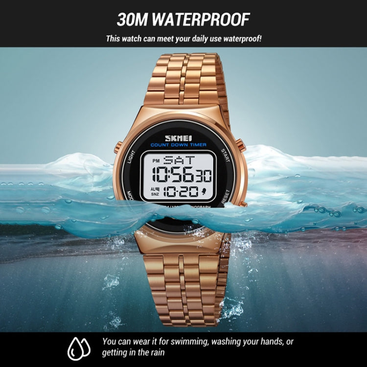 SKMEI 1882 Multifunctional Men 30M Waterproof Luminous Stainless Steel Digital Wrist Watch(Rose Gold White) - free shipping - PMC TechLife - Order now!
