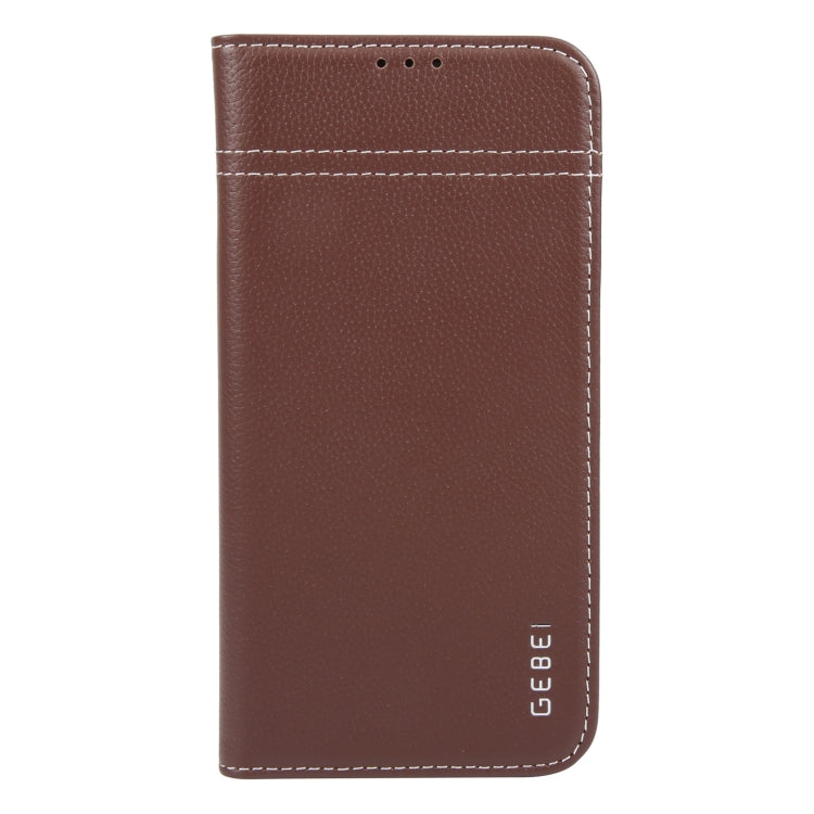 For iPhone 16 GEBEI Top-grain Horizontal Flip Leather Phone Case(Brown) - iPhone 16 Cases by GEBEI | Online Shopping South Africa | PMC Jewellery | Buy Now Pay Later Mobicred