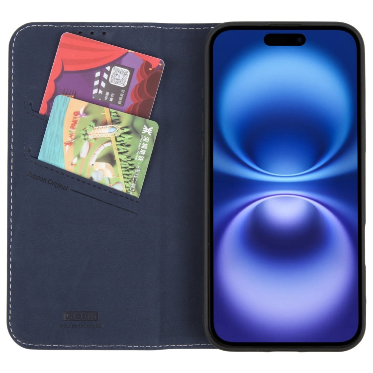 For iPhone 16 Plus GEBEI Top-grain Horizontal Flip Leather Phone Case(Blue) - iPhone 16 Plus Cases by GEBEI | Online Shopping South Africa | PMC Jewellery | Buy Now Pay Later Mobicred