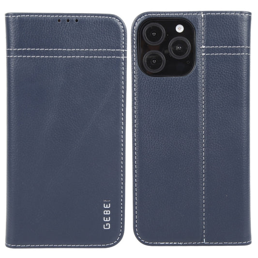 For iPhone 16 Pro Max GEBEI Top-grain Horizontal Flip Leather Phone Case(Blue) - iPhone 16 Pro Max Cases by GEBEI | Online Shopping South Africa | PMC Jewellery | Buy Now Pay Later Mobicred